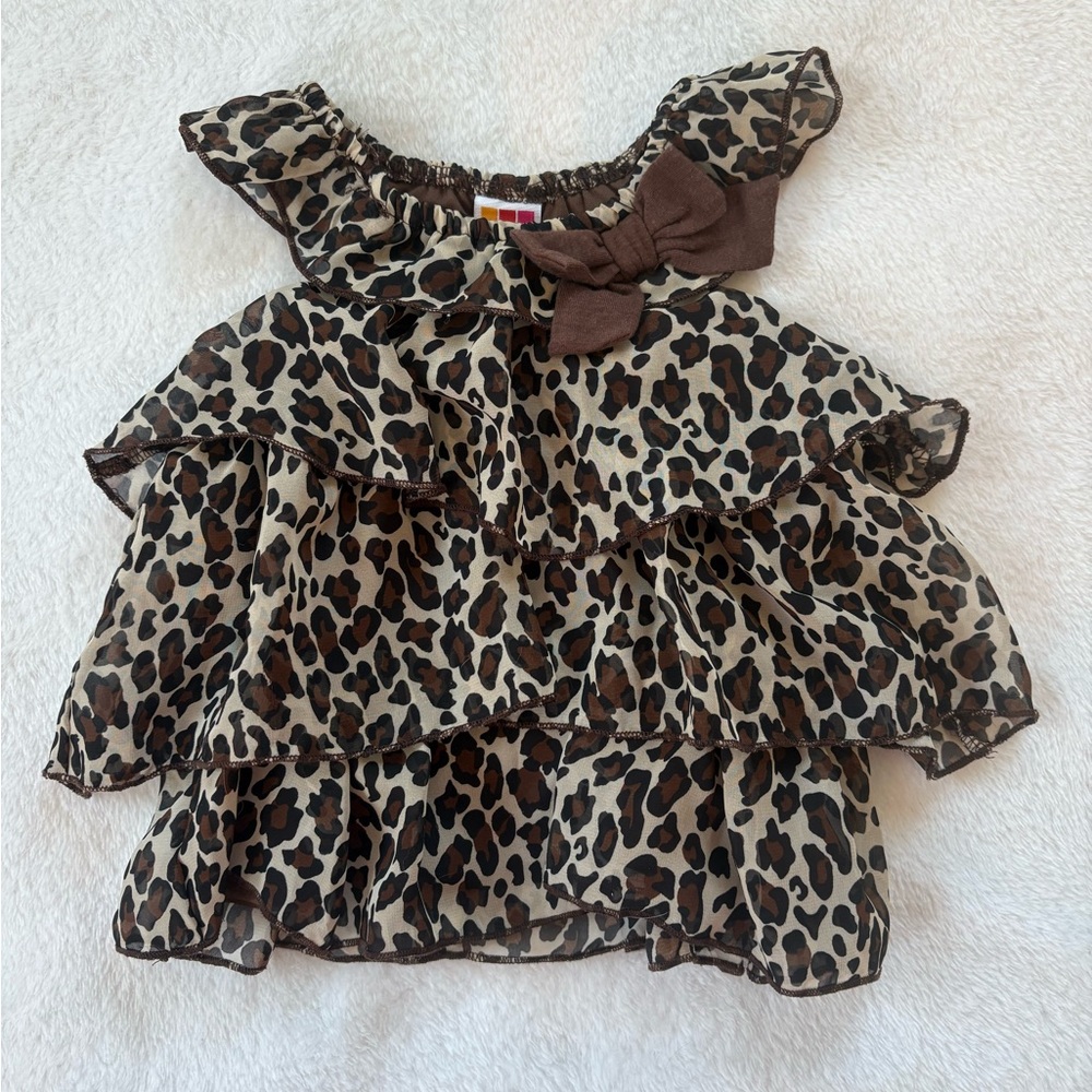 Healthtex Leopard Print Blouse with Brown Bow